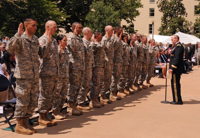 During Army's 236th birthday, 14 Soldiers reenlist at Pentagon