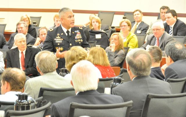 Major General John Campbell addresses the World Presidents' Organization in Chicago