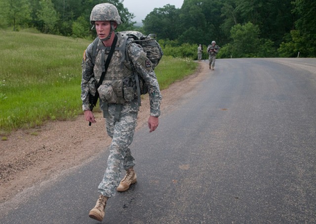 Soldiers complete 10k road march on road to become Army Reserve Best Warrior