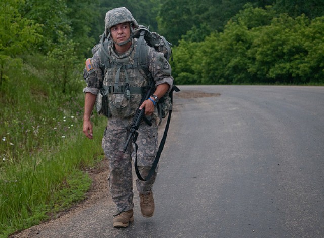 Soldiers complete 10k road march on road to become Army Reserve Best Warrior