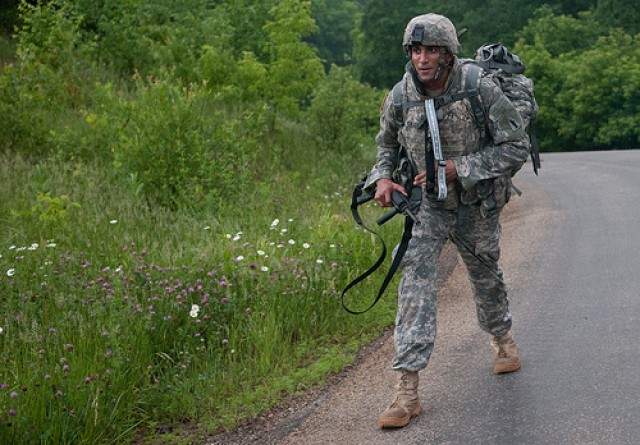 Soldiers complete 10k road march on road to become Army Reserve Best Warrior