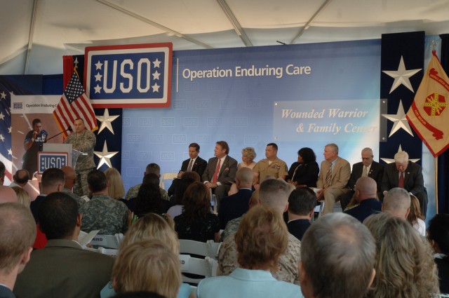 Strycula spaking at USO Groundbreaking