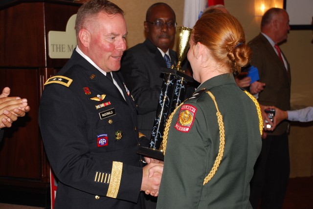 Maj. Gen. McDonald congratulating Cadet