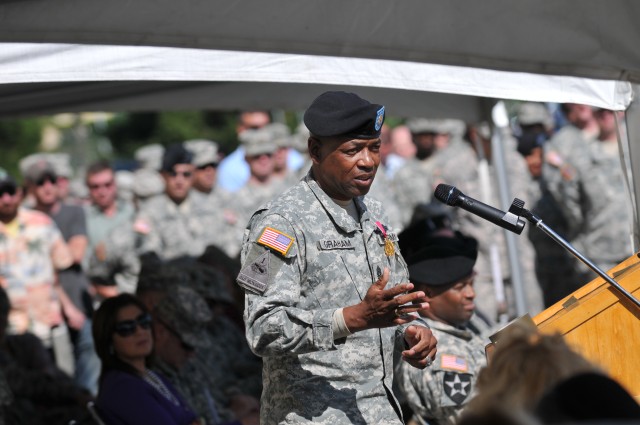 Command Sgt. Maj. Frank Graham delievers final remarks as JMRC top NCO