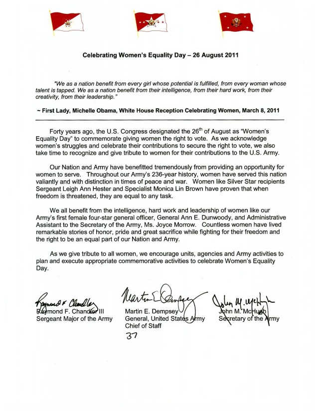 2011 Women's Equality Day tri-signed letter