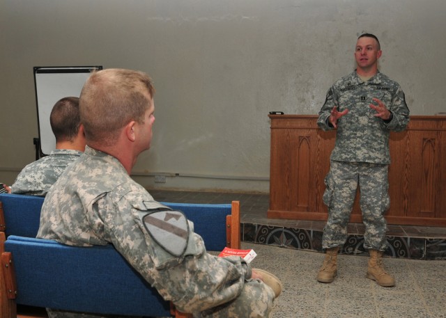 Chaplain teaches Soldiers during a class