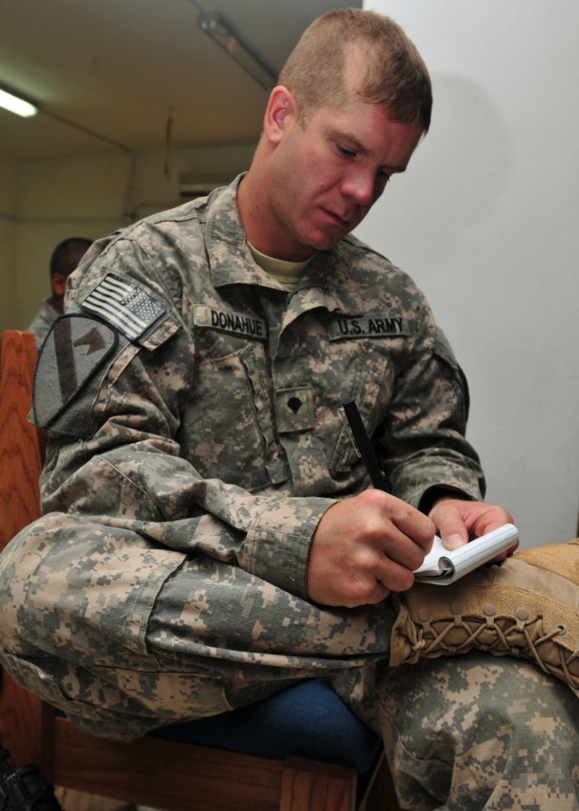 Soldier writes down mission statement
