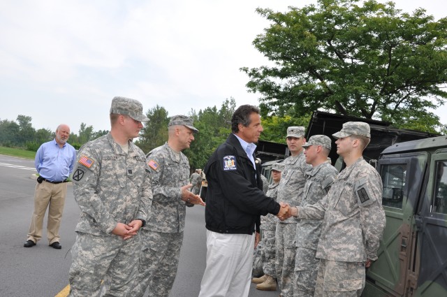New York Governor Greets Army National Guard Soldiers Deploying for Hurricane Irene