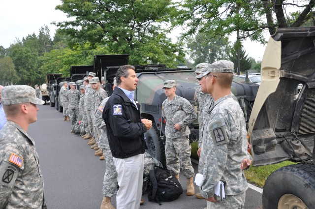 New York Governor Greets Army National Guard Soldiers Deploying for Hurricane Irene