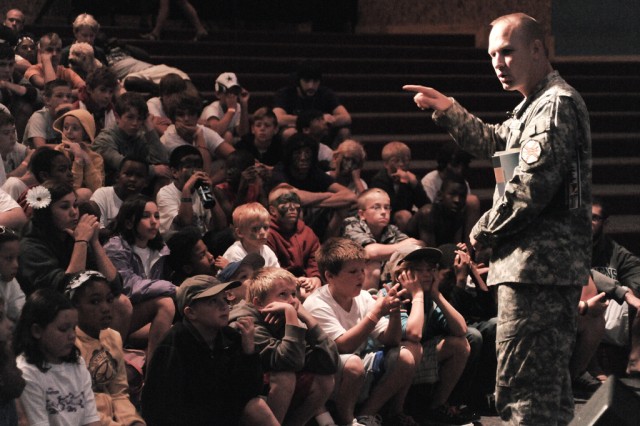 CSM Rhoades talks to campers