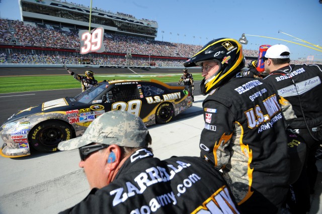 Newman drives U.S. Army Chevrolet onto pit road