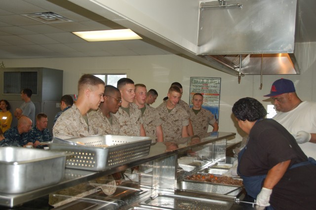 Lining up for a warm meal