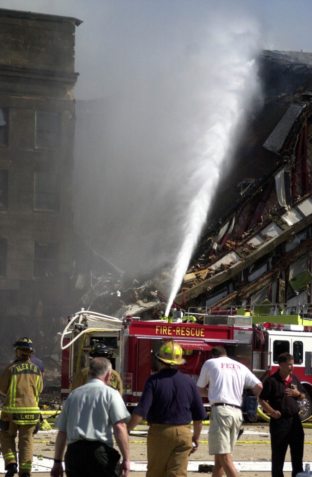 Firefighters battle 9/11 blaze