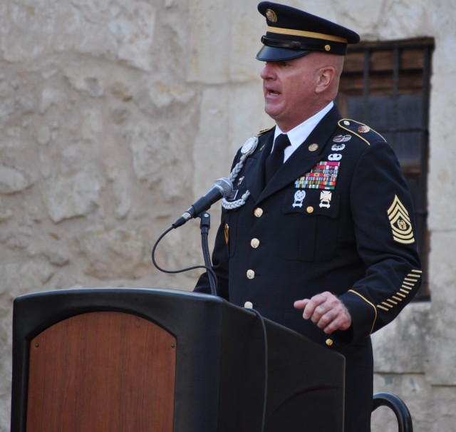 IMCOM Command Sgt. Maj. Neil Ciotola speaks during San Antonio's commemoration of the 10-year anniversary of 9/11