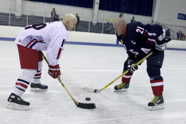 Military players hit the ice