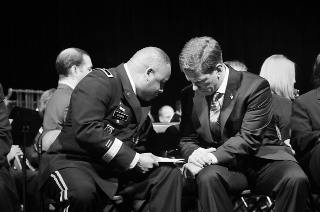 Commanding General of the 85th Support Command, Brig. Gen. Gracus Dunn, takes a few minutes with Congressman Robert Dold