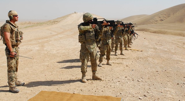 Air Cav troopers take aim with German firepower during small arms range