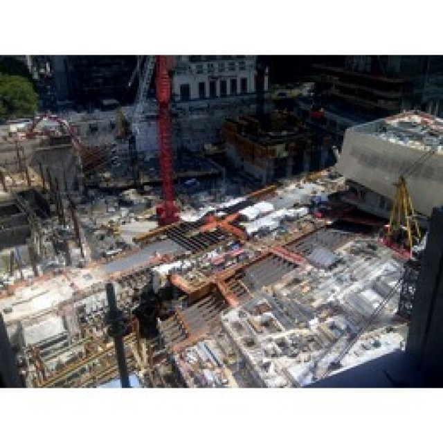 View of construction at ground zero from the 20th floor of 1 World Trade Center.