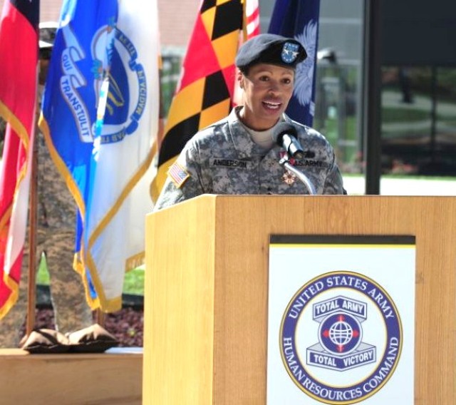 Maj. Gen. Marcia M. Anderson delivers remarks at her Promotion and Farewell ceremony