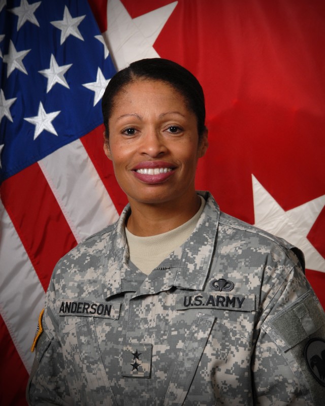 Maj. Gen. Marcia M. Anderson delivers remarks at her Promotion and Farewell ceremony