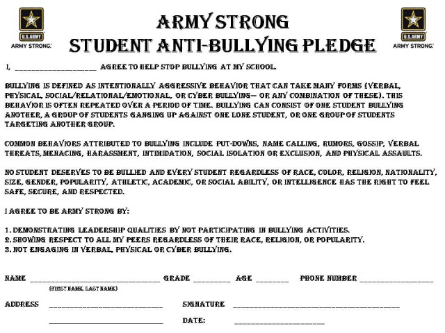 Army Strong Anti-Bullying Pledge