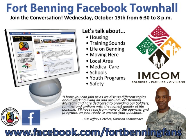 Fort Benning Facebook townhall Oct. 19, 6:30 p.m. EST