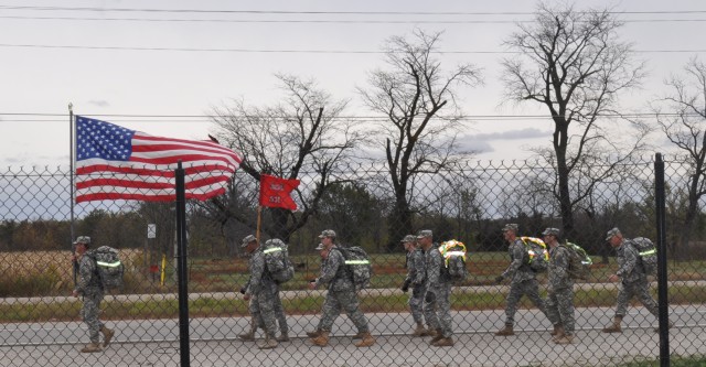 Marching with flag