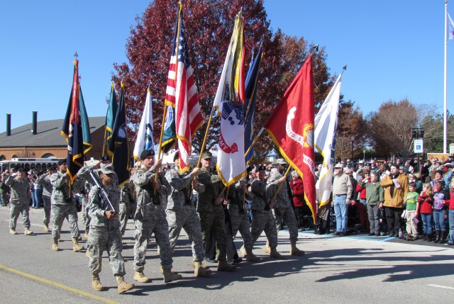 Redstone Arsenal Color Guard Leads The Veterans Day Parade