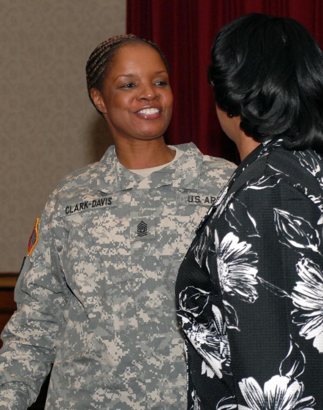 Command Sgt. Maj. Angel Clark-Davis, Of The Garrison, Talks To Tonya Daniels, President Of The Redstone Community Women's Club