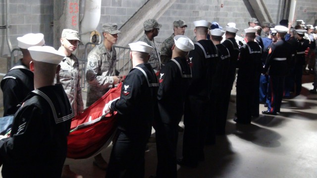 Service Members prepare for Flag Unfurling