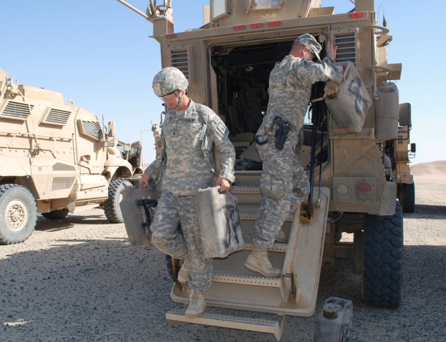 Soldiers turning in equipment at Camp Virginia, Kuwait