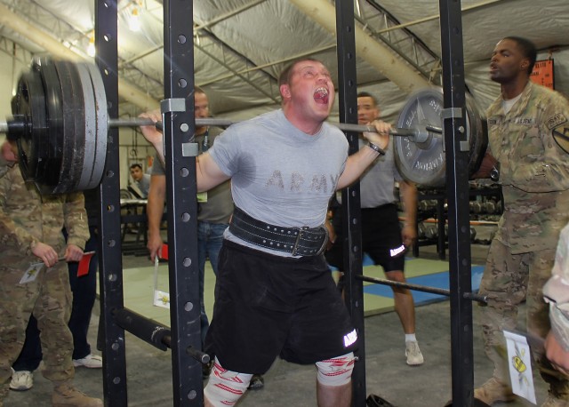 Soldiers push their bodies to the limits during powerlifting competition in Afghanistan
