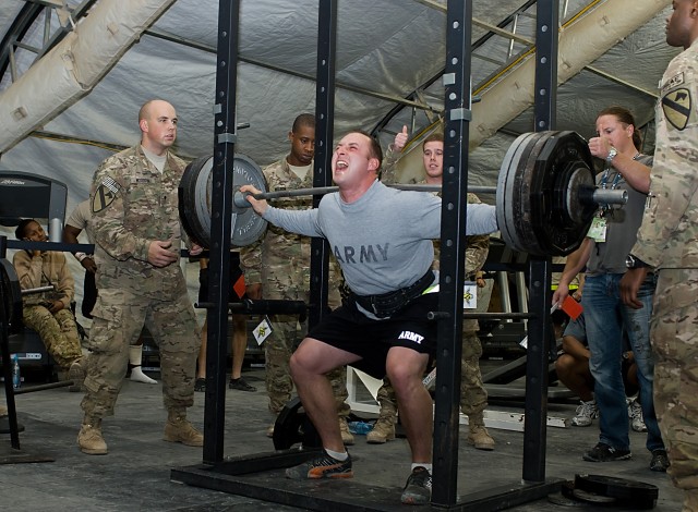 Soldiers push their bodies to the limits during powerlifting competition in Afghanistan