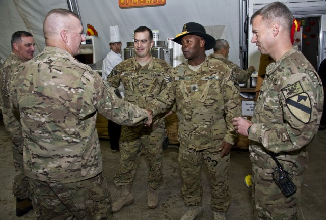 ISAF Joint Command visits Camp Marmal, 1st Air Cav for Thanksgiving