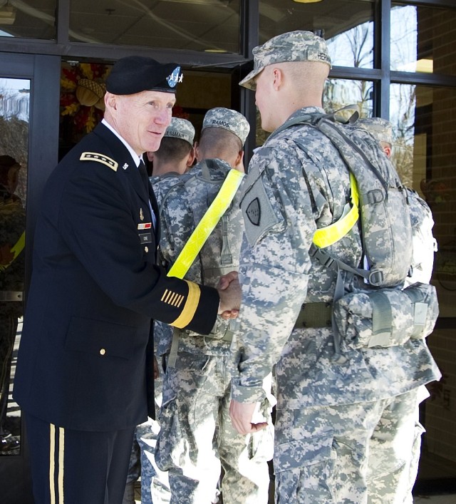 Gen. Cone greets soldiers during Thanksgiving