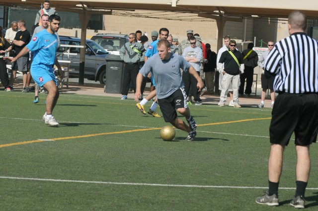 U.S., Kuwaiti Soldiers play in Thanksgiving soccer game