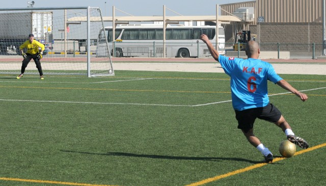 U.S., Kuwaiti Soldiers play in Thanksgiving soccer game