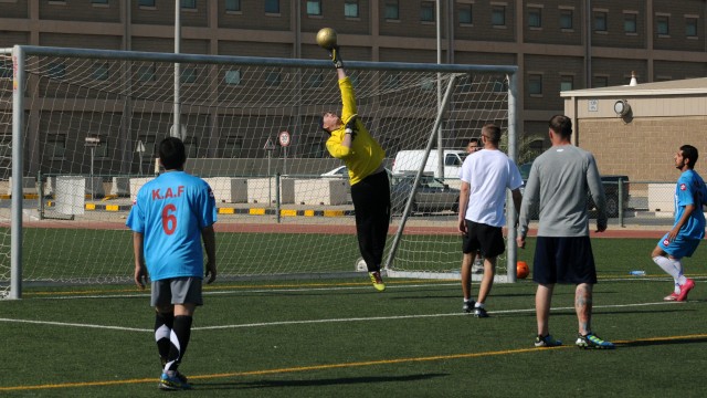 U.S., Kuwaiti Soldiers play in Thanksgiving soccer game