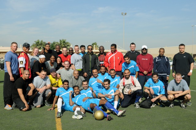 U.S., Kuwaiti Soldiers play in Thanksgiving soccer game