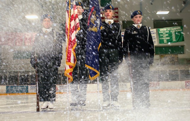 Calumet JROTC ice skating color guard
