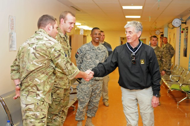 Secretary of the Army meets with hospital workers at Kandahar Airfield's Role 3