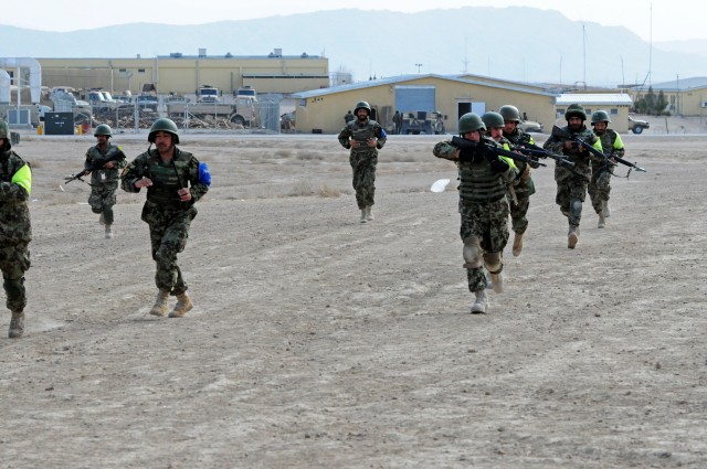 Afghan National Army NCOs demonstrate squad movements