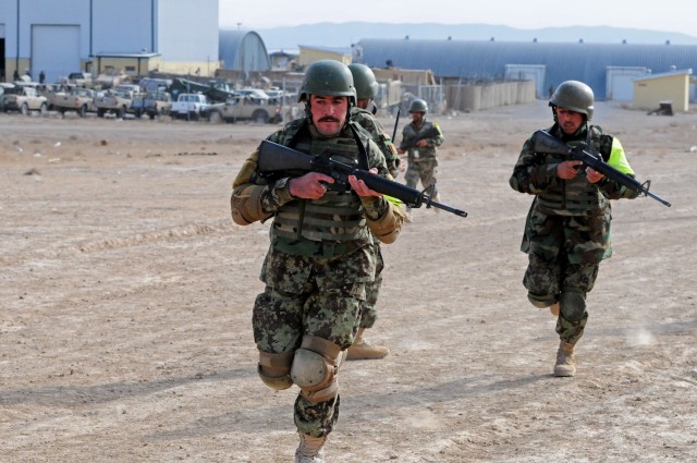 Afghan National Army NCOs conduct squad movement drills