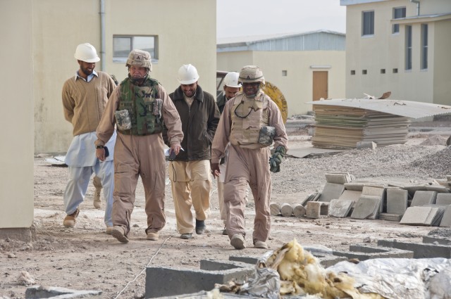 Inspecting construction at an Afghan national police facility