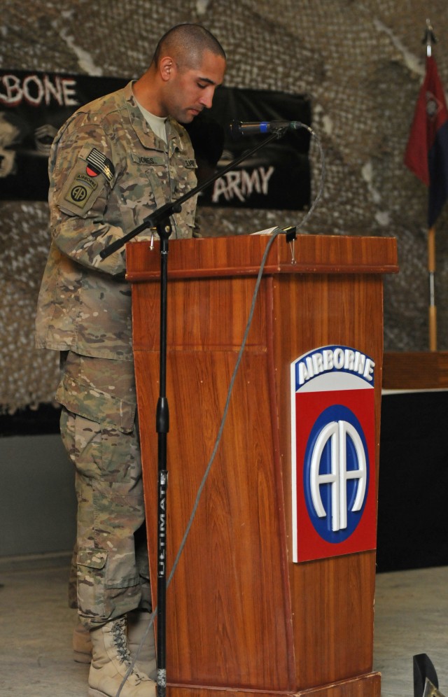 82nd Airborne chaplain assistant speaks at NCO Induction ceremony