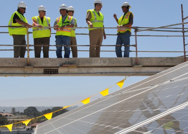 Solar panels being installed as part of power microgrid