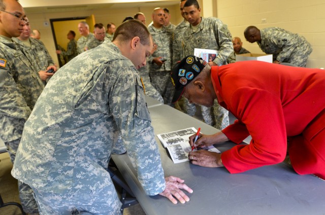 Tuskegee Airman shares history with deploying Soldiers