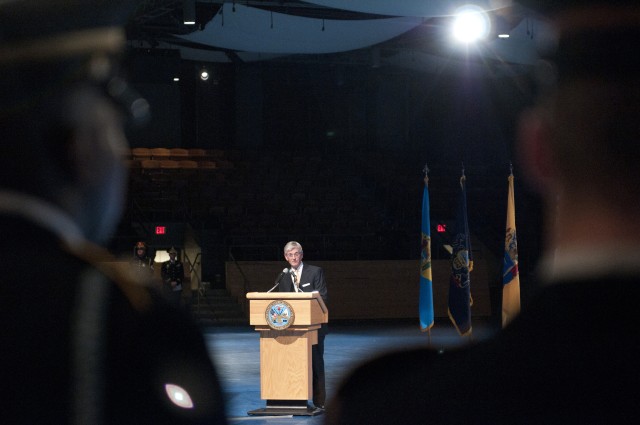 Secretary of the Army gives remarks during new Vice Chief of Staff of the Army's swearing in