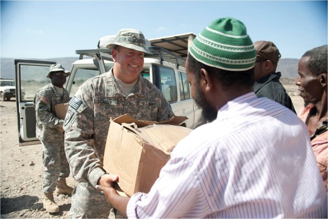 Soldiers deliver supplies to remote Djiboutian school