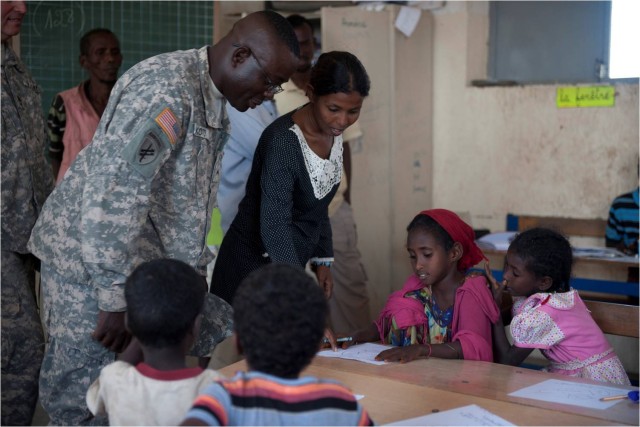 Soldiers deliver supplies to remote Djiboutian school